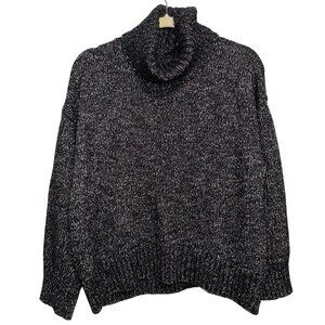 H&M Black & White Marled Turtleneck Sweater Ribbed Hem & Cuffs